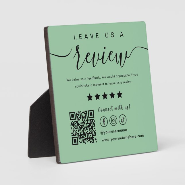 Plaque Photo Laissons-nous un avis Social Media Qr Code Mint Gr (Recto)
