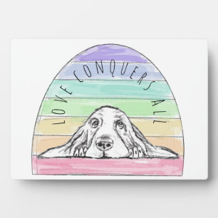 Plaque Photo l'amour conquiert tout chien arc-en-ciel basset ho