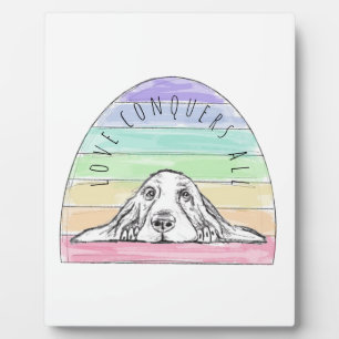 Plaque Photo l'amour conquiert tout chien arc-en-ciel basset ho