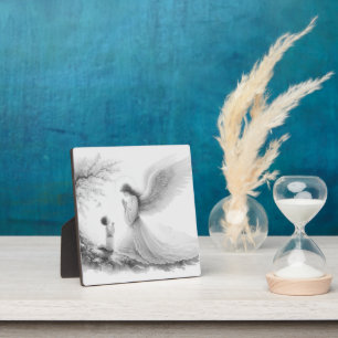 Plaque Photo L'ange gardien prie avec l'enfant