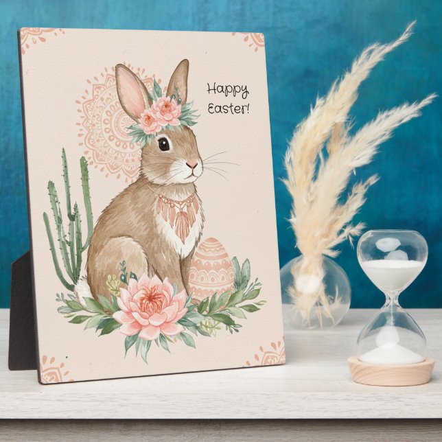 Plaque Photo Lapin de Pâques chrétien Boho Pastel (Côté)