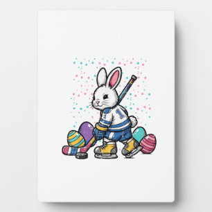Plaque Photo Lapin de Pâques Joueur de Hockey sur Glace Œufs Ga