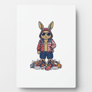 Plaque Photo Lapin de Pâques patriotique Vintage Vector T-Shirt