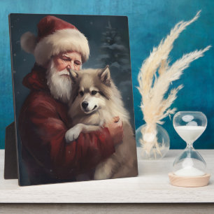 Plaque Photo Lapphund finlandais Noël festif du Père Noël