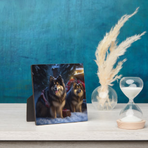 Plaque Photo Lapphund finnois Traîneau enneigé Décor de Noël 