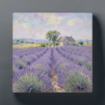 Plaque Photo Lavender Fields Provence Cottage Impressionist<br><div class="desc">Serene lavender fields stretch endlessly toward a charming stone cottage under a dreamy Provençal sky. Soft brushstrokes in delicate purples,  gentle lavenders,  and warm golden light capture the peaceful,  romantic essence of the French countryside in timeless impressionist style.</div>