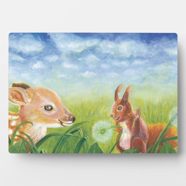 Plaque Photo Le cerf Fawn et l'écureuil (Devant)