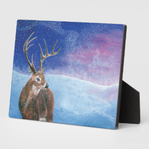 Plaque Photo Le Cerf rouge Cervus elaphus et paysage hivernal