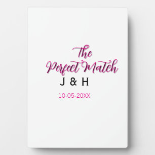 Plaque Photo Le parfait match rose noir nom date mariage cou