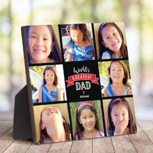 Plaque Photo Le plus grand papa du monde Rouge 8 photo Collage