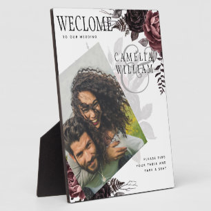 Plaque Photo LEAHG Burgundy Black Roses Photo Bienvenue