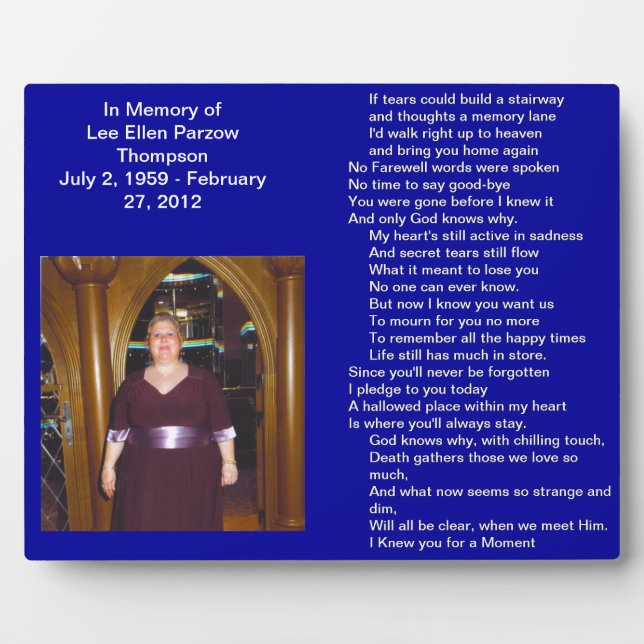 Plaque Photo Lee Ellen Parzow Thompson (Devant)