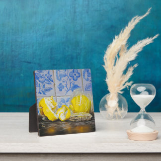 Plaque Photo Lemons and Azulejos — Classic Blue & Yellow Still