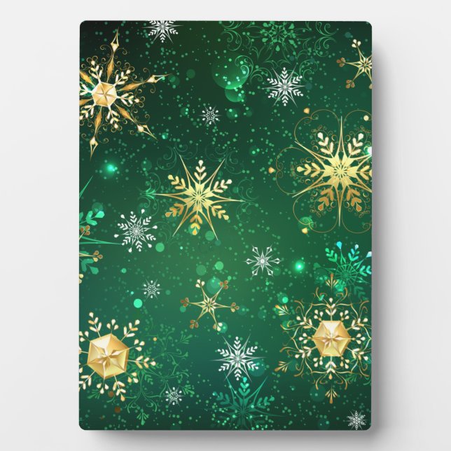 Plaque Photo Les flocons dorés de Noël sur l'Arrière - plan ver (Devant)