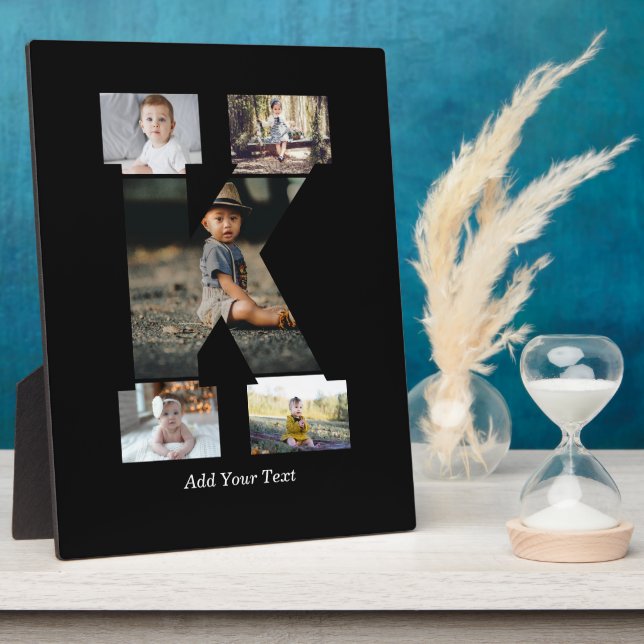 Plaque Photo Lettre noire et blanche K - Collage photo (Côté)