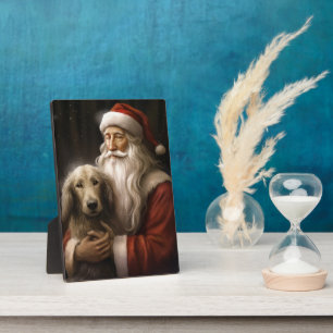 Plaque Photo Lévrier Afghan avec le Père Noël Festive Noël