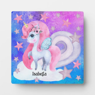 Plaque Photo Licorne arc-en-ciel aquarelle mignonne personnalis