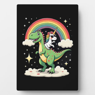 Plaque Photo Licorne Arc-en-Ciel Chevauchant T rex - Garçons Fi