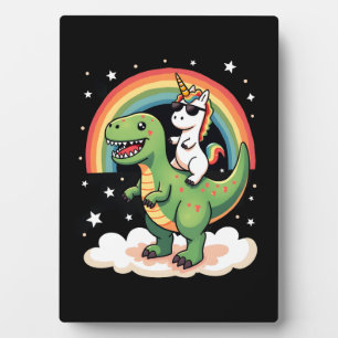 Plaque Photo Licorne Arc-en-Ciel Chevauchant T rex - Garçons Fi