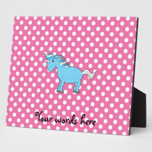 Plaque Photo licorne bleue sur à petits pois rose