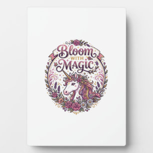 Plaque Photo Licorne Fleurir avec Magie POD Prêt Fond Blanc
