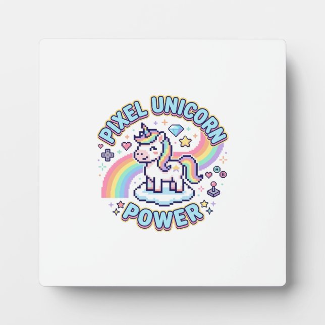 Plaque Photo Licorne Pixel Licorne Puissance Conception Graphiq (Devant)