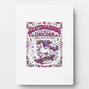 Plaque Photo Licorne skateboard Licorne élégant fond blanc