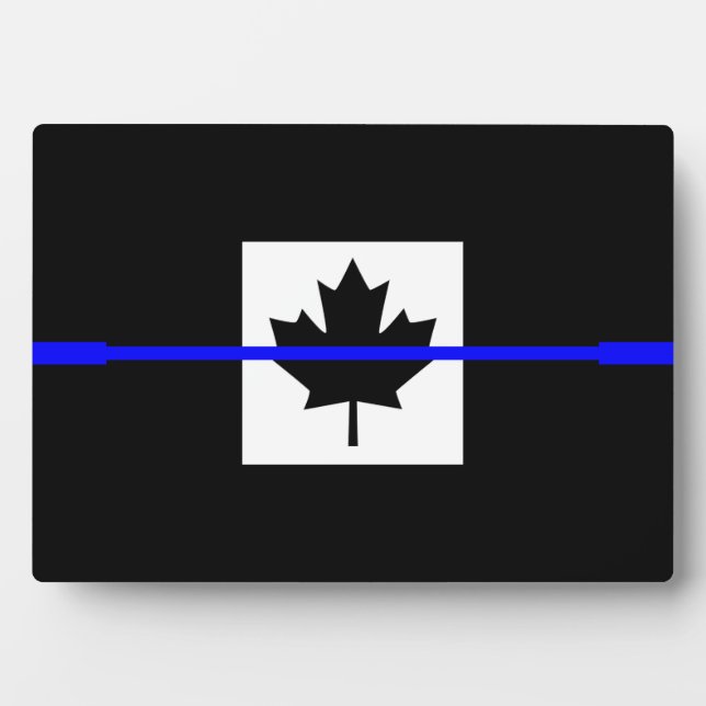 Plaque Photo Ligne bleue mince sur le drapeau canadien (Devant)