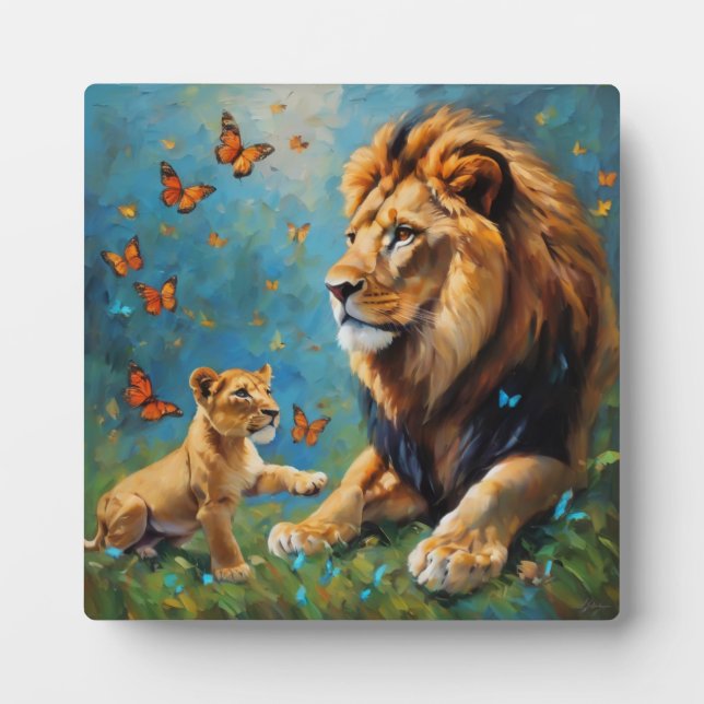 Plaque Photo Lion Et Cub (Devant)