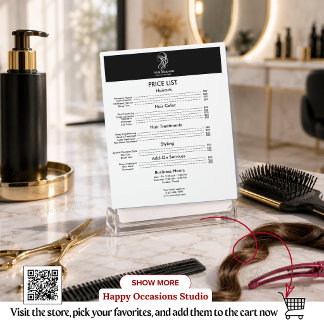 Plaque Photo Liste de prix de coiffeur éditable noir blanc Salo