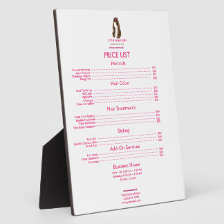 Plaque Photo Liste de prix de coiffeur personnalisée