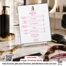 Liste de prix de coiffeur personnalisée