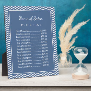 Plaque Photo Liste de prix du salon de beauté élégant Slate Blu