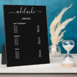 Plaque Photo Liste des cheveux noirs Salon Liste des prix Menu<br><div class="desc">Customisez cette plaque de service salon coiffeur noir pour créer facilement une liste de prix pour vos services. Personnalisez avec votre signature styliste salon dans une élégante typographie en écriture blanche. Placez sur votre table, étagère ou comptoir. Parfait pour les salons de cheveux, les salons d'ongles, les services d'agrandissement et...</div>
