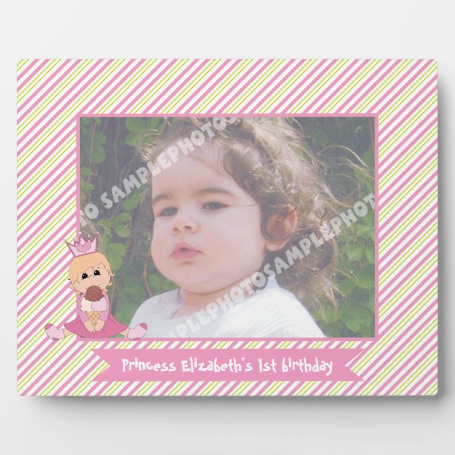 Plaque Photo Little princess and crown girls 1st birthday pink (Devant)