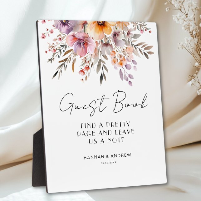 Plaque Photo Livre d'or coloré bouquet de fleurs (Colorful, Flower Bouquet GUEST BOOK Plaque)