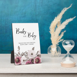 Plaque Photo Livres floraux blanc et prune pour bébé Signe