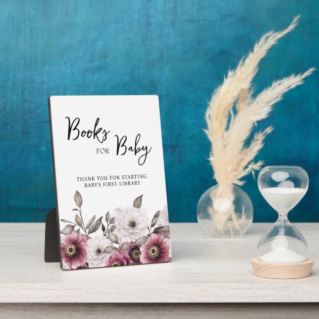 Plaque Photo Livres floraux blanc et prune pour bébé Signe (Côté)