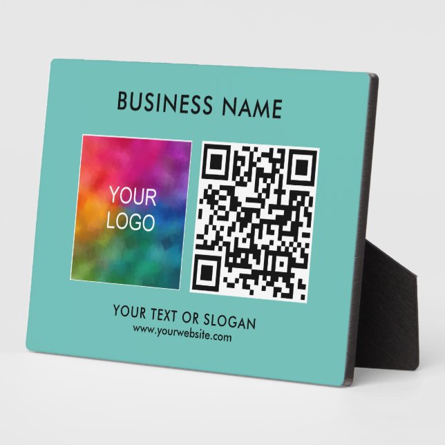 Plaque Photo Logo d'entreprise QR Code Modèle Turquoise bleu ve (Côté)