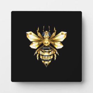 Plaque Photo Logo Faux Gold Foil Bee Polygonal sur Noir