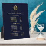 Plaque Photo Logo feuille or bleu | Prix de massage spa<br><div class="desc">Un design élégant affiche vos services, liste de prix ou informations commerciales sous un cercle de succursales et de feuilles en faux feuilles d'or et votre nom ou nom d'entreprise. Comprend trois en-têtes personnalisables et des champs de texte corps. Pour ajuster la disposition, entrez votre texte, puis utilisez la fonction...</div>