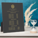 Plaque Photo Logo feuille or gris | Prix de massage spa<br><div class="desc">Un design élégant affiche vos services, liste de prix ou informations commerciales sous un cercle de succursales et de feuilles en faux feuilles d'or et votre nom ou nom d'entreprise. Comprend trois en-têtes personnalisables et des champs de texte corps. Pour ajuster la disposition, entrez votre texte, puis utilisez la fonction...</div>