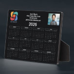 Plaque Photo Logo professionnel personnalisé 2026 Calendrier no<br><div class="desc">Cette plaque en noir et blanc du calendrier des affaires est faite sur mesure avec le nom de votre entreprise professionnelle et les coordonnées de votre bureau en noir et blanc. Cette plaque de calendrier chic présente votre logo d'un côté du haut et une photo professionnelle personnalisée de l'autre. Élément...</div>
