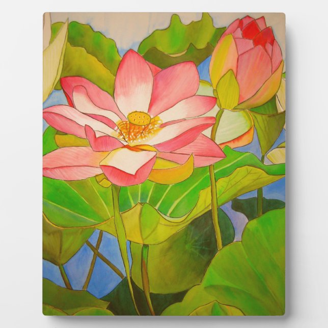 Plaque Photo Lotus rose nénuphar aquarelle peinture (Devant)