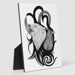 Plaque Photo Loup blanc avec art tribal coréen