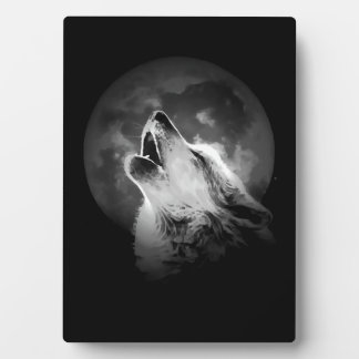 Plaque Photo Loup et lune de Howling noir et blanc