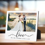 Plaque Photo Love Elegant Black Script Mariage Photo<br><div class="desc">Mariage Love Elegant Noir Calligraphie Script Plaque photo</div>