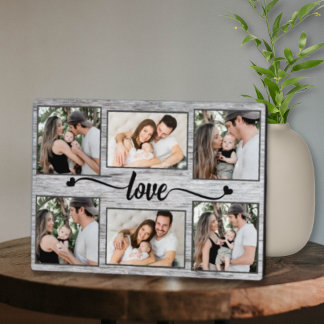 Plaque Photo Love Heart Family Photo Collage Élégant Script