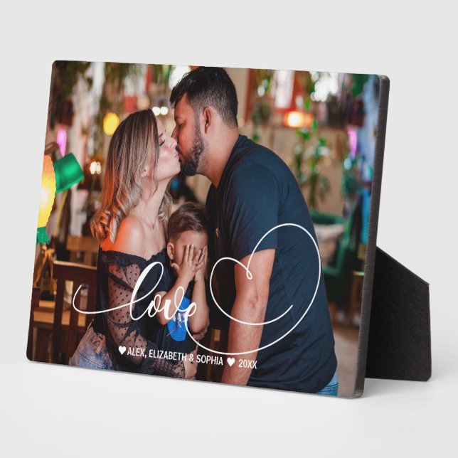 Plaque Photo Love Heart Script | Photo de famille (Côté)