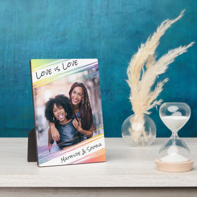 Plaque Photo Love is Love Modern Rainbow Ajouter votre photo et (Côté)